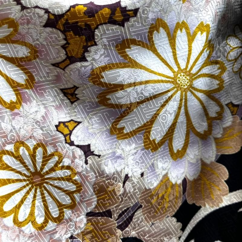 振袖 着物リメイクドレス 和柄ワンピース 変わり襟 サーキュラ袖 黒