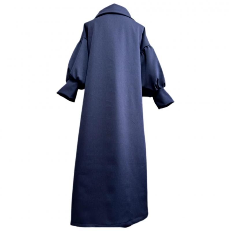 振袖 着物リメイクドレス 和柄ワンピース 変わり襟 ぽわん袖 ネイビー