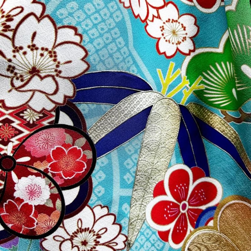 振袖 着物リメイクドレス 和柄ワンピース 変わり襟 ぽわん袖 ネイビー