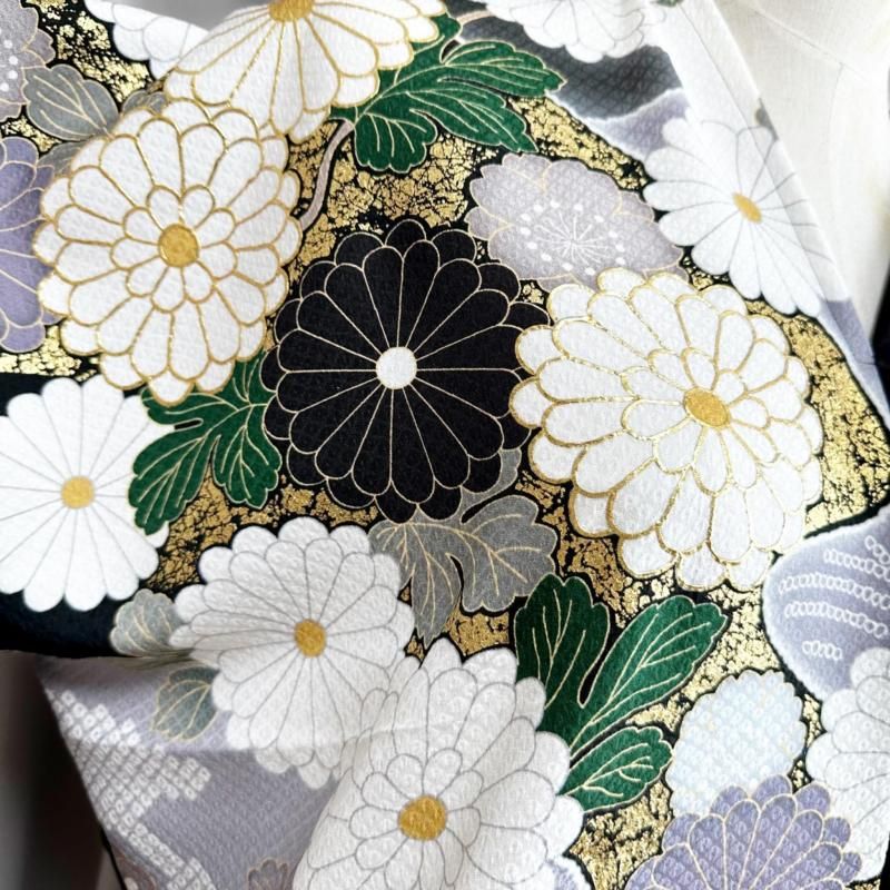 着物リメイク ドレス シルエット変形 ワンピース 黒×金箔花