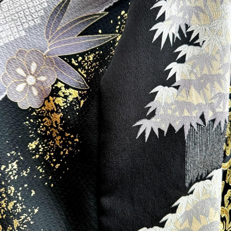 着物リメイク ドレス シルエット変形 ワンピース 黒×金箔花