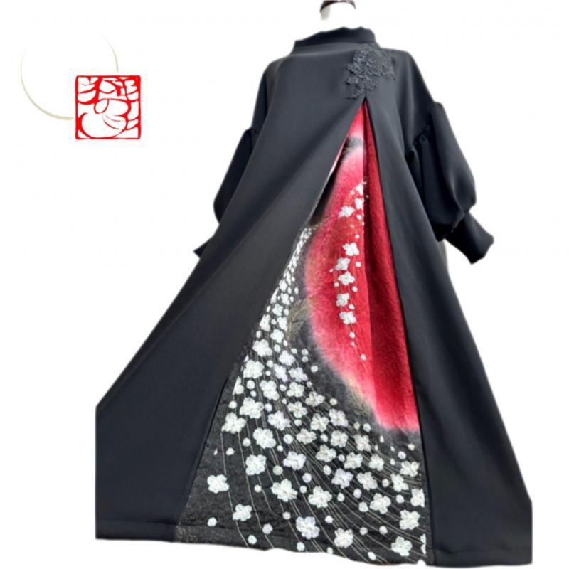振袖　着物リメイク　ドレス　黒×大輪牡丹　和柄　ワンピース　ハンドメイド 188174645.jpg?cmsp_timestamp=