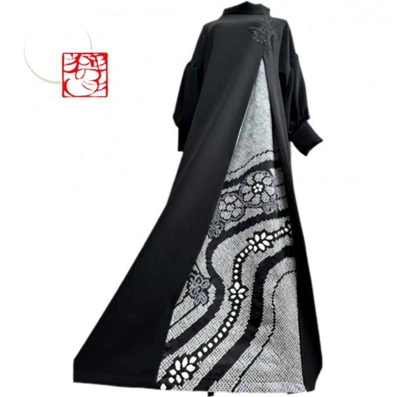振袖　着物リメイク　ドレス　黒×大輪牡丹　和柄　ワンピース　ハンドメイド 188174645.jpg?cmsp_timestamp=