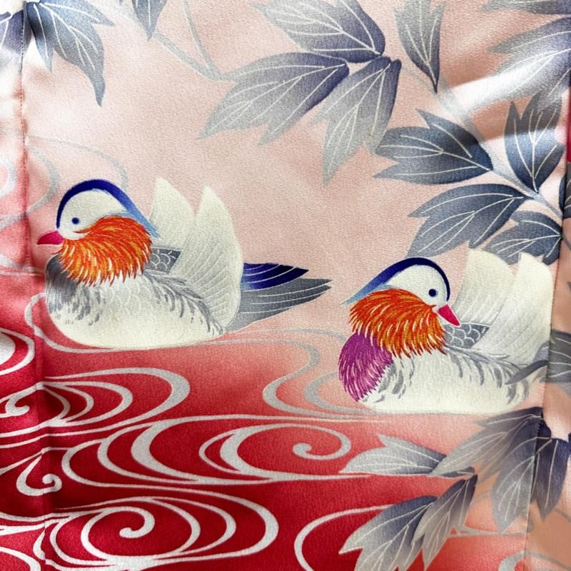 即納】可憐！ 振袖 着物リメイク ドレス 和柄ワンピース 赤桃に