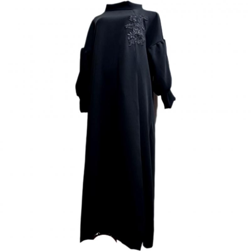 振袖 着物リメイクドレス 和柄ワンピース モックネック ぽわん袖 黒