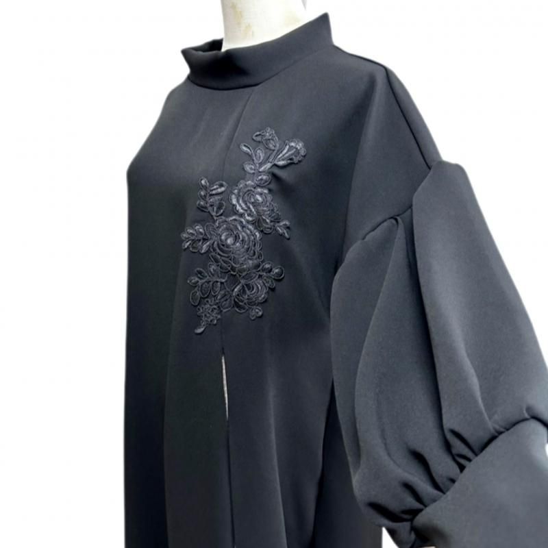 振袖　着物リメイク　ドレス　黒×大輪牡丹　和柄　ワンピース　ハンドメイド 振袖 着物リメイク ドレス 黒×大輪牡丹 和柄 ワンピース