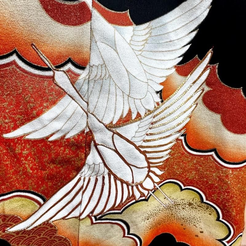 即納】超ロング！高級！ふりふわ襟 留袖着物リメイクドレス 和柄