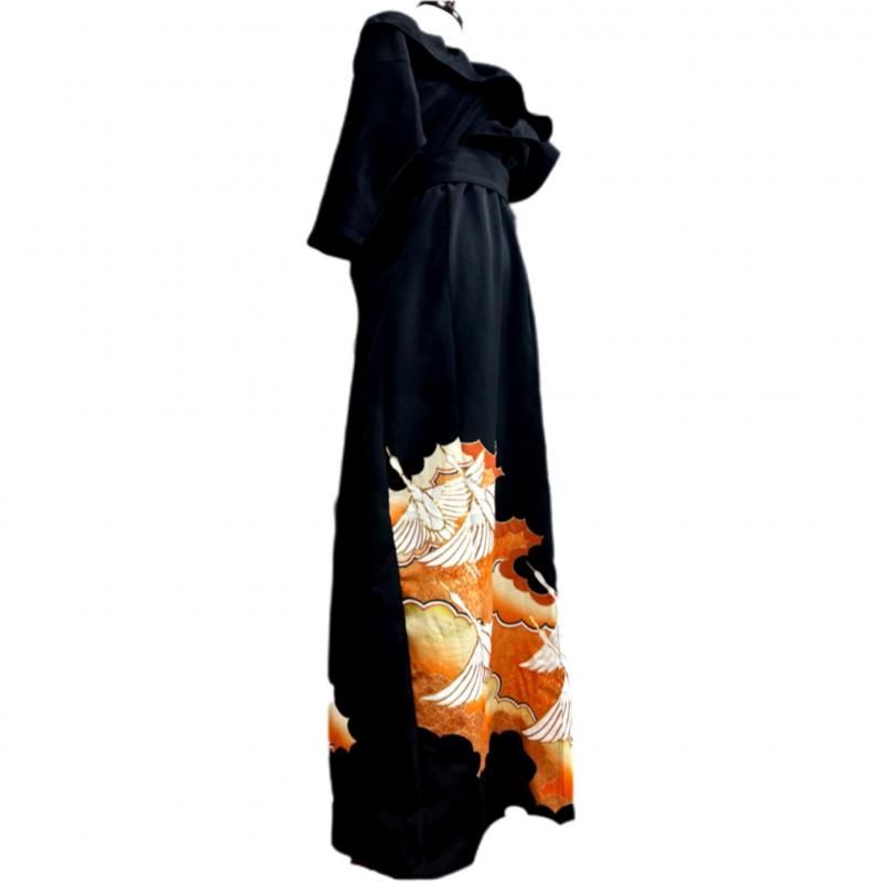 着物リメイク✨3Ｌカッコイイです♥襟付きロングワンピース 着物リメイク✨3Lカッコイイです♥襟付きロングワンピース