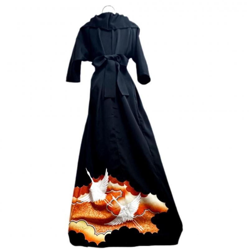 即納】超ロング！高級！ふりふわ襟 留袖着物リメイクドレス 和柄