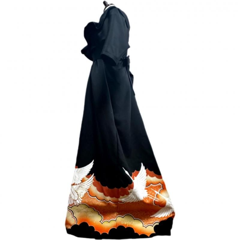 即納】超ロング！高級！ふりふわ襟 留袖着物リメイクドレス 和柄