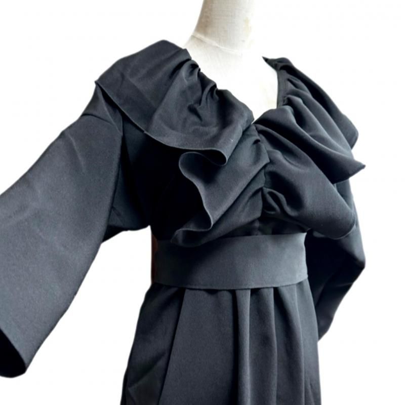 ふりふわ襟 留袖着物リメイクドレス 和柄ワンピース 金糸鉾 丈125