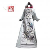 振袖　着物リメイク　ドレス　スッキリ切替　ライトグレー×青花　和柄　ハンドメイド 即納】振袖 着物リメイクドレス 和柄胸下切替パッチワンピース