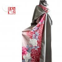 振袖　着物リメイク　ドレス　スッキリ切替　ライトグレー×青花　和柄　ハンドメイド 即納】振袖 着物リメイクドレス 和柄胸下切替パッチワンピース