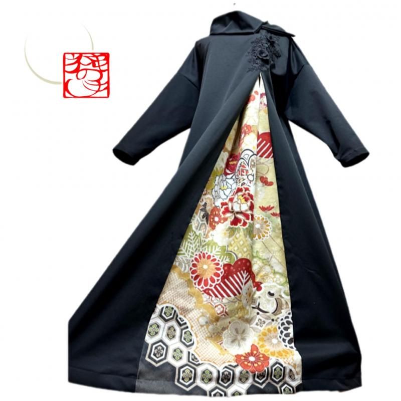 即納】振袖 着物リメイクドレス 和柄ワンピース 変わり襟