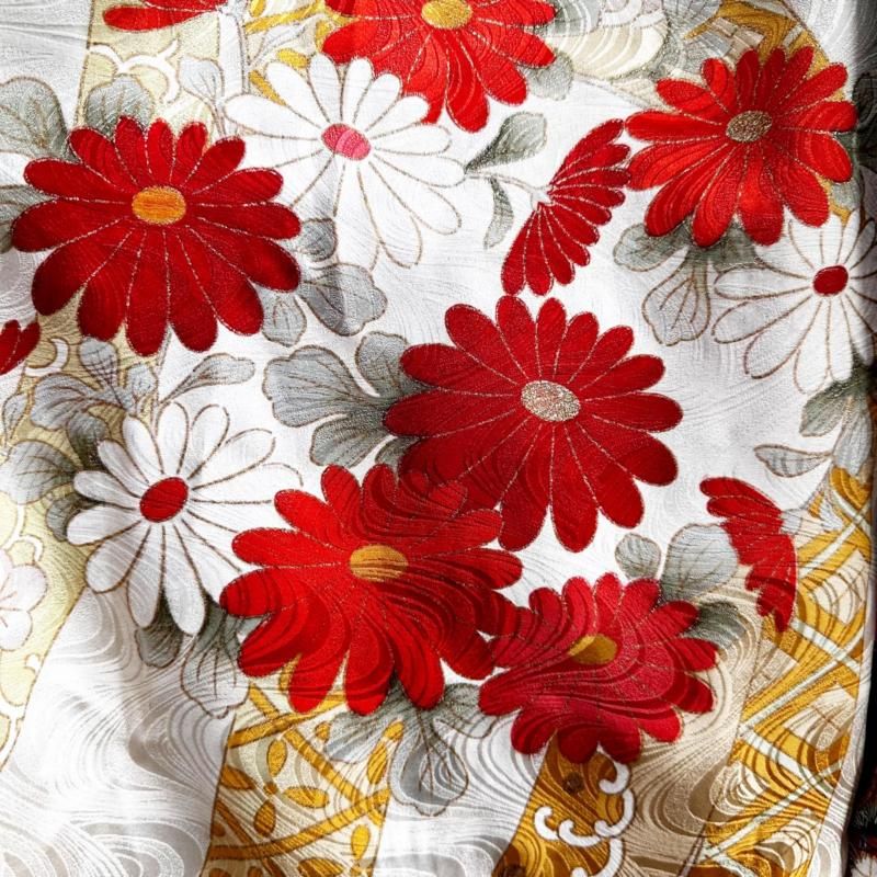 留袖扇子×振袖　着物リメイク　コントラストドレス　和柄　ワンピース　ハンドメイド 留袖扇子×振袖 着物リメイク コントラストドレス 和柄 ワンピース