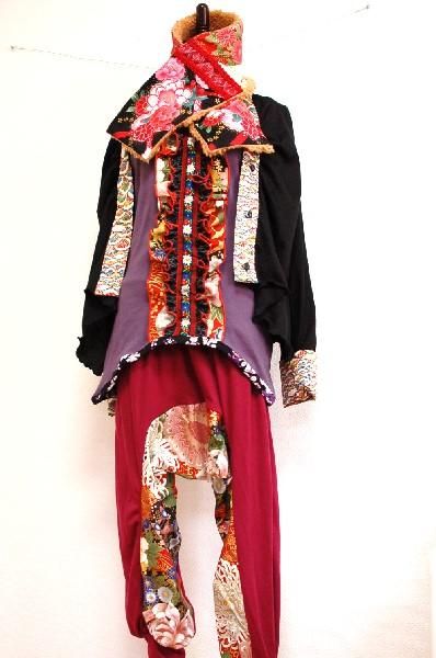 着物パンツ【咲】サルエル スカーチョ ちりめん 和柄 ハンドメイド