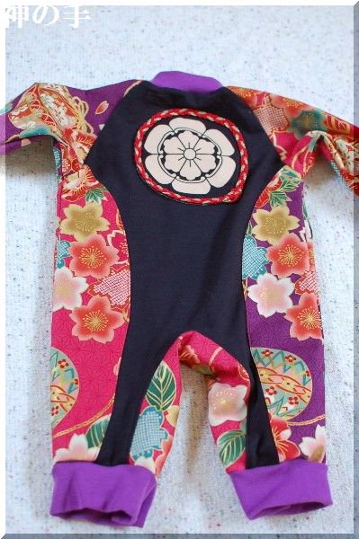 和柄 女の子ベビー服 いなせな家紋パッチカバーオール 手作り子供服の通販店 神の手