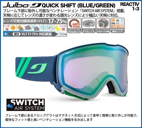 Julbo (ジュルボ) QUICK SHIFT (BLUE/GREEN) 自動で明るさが変わる調光