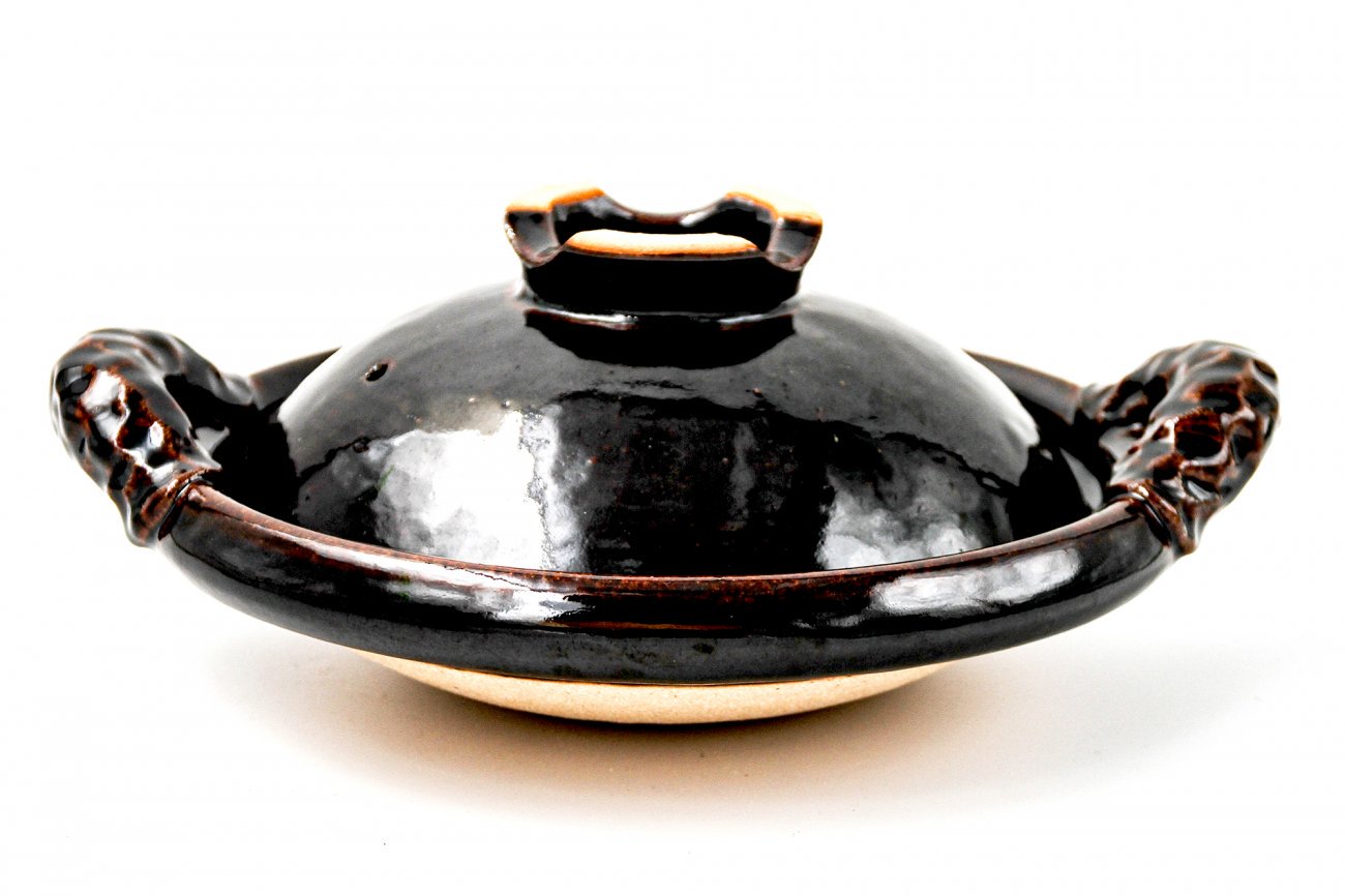 土楽窯　黒鍋蓋付8寸