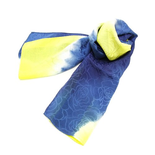 藍染絹スカーフ（うこん染）