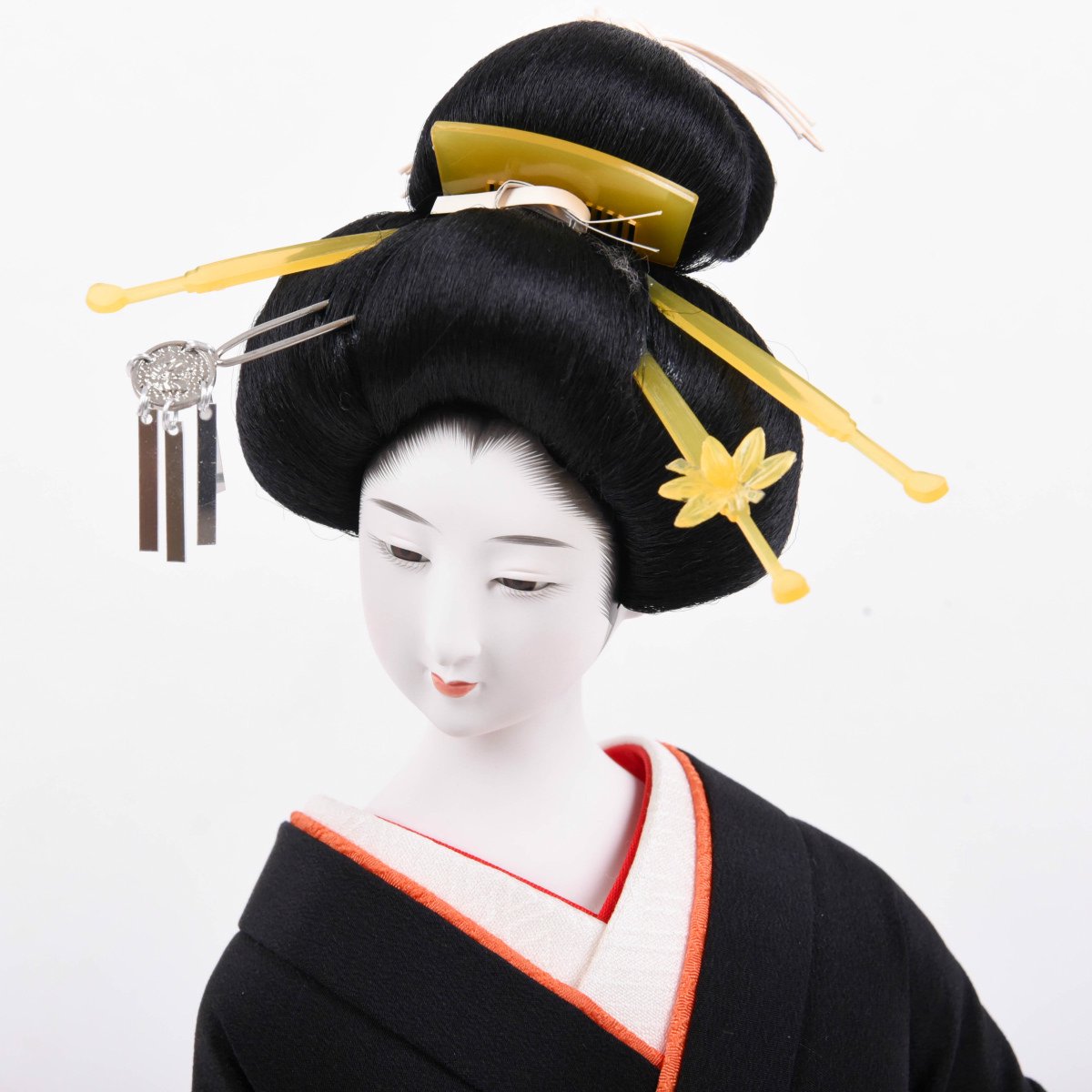 尾山人形 黒 桐塑頭(本練頭) 荻野和風作 展示品 - 雛人形・五月人形 