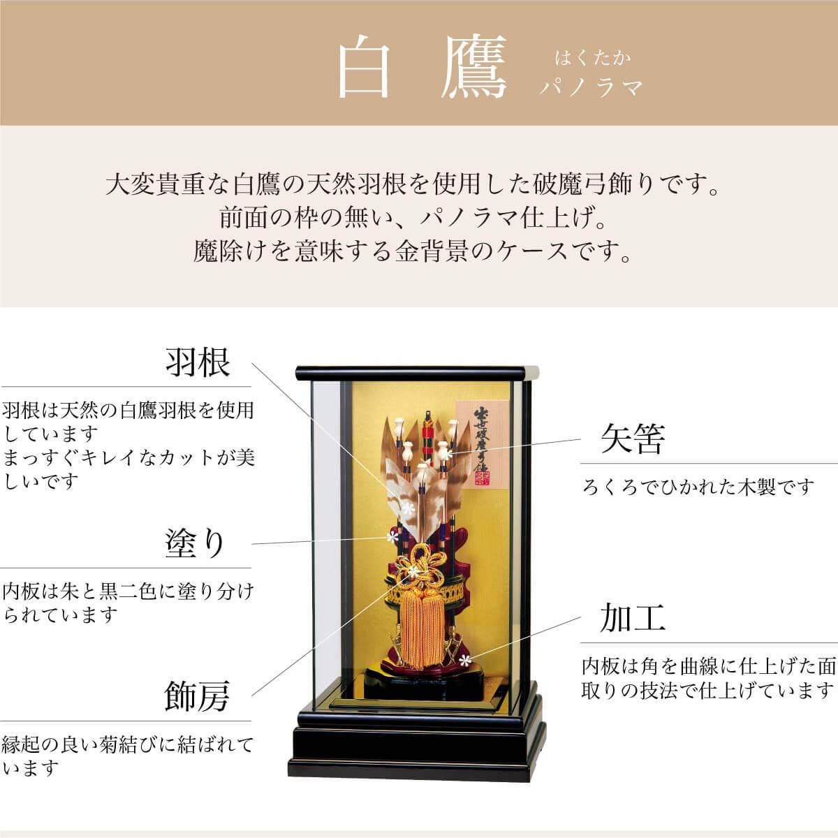 新品未使用　6号 パノラマケース入り破魔弓 天然羽根 コンパクト 破魔矢 6号 ホワイトパノラマケース入り破魔弓 「寿」 国鳥 天然本キジ