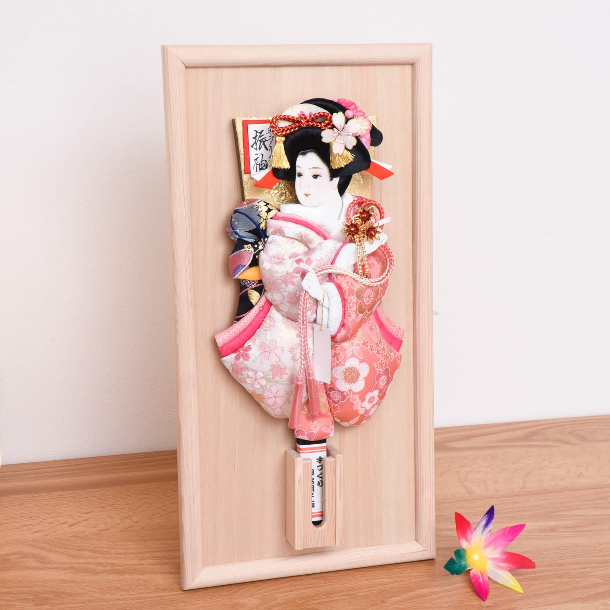 額 羽子板付 羽子板 額飾り 額入り羽子板 壁掛け スタンド付き 京洛 1.パール