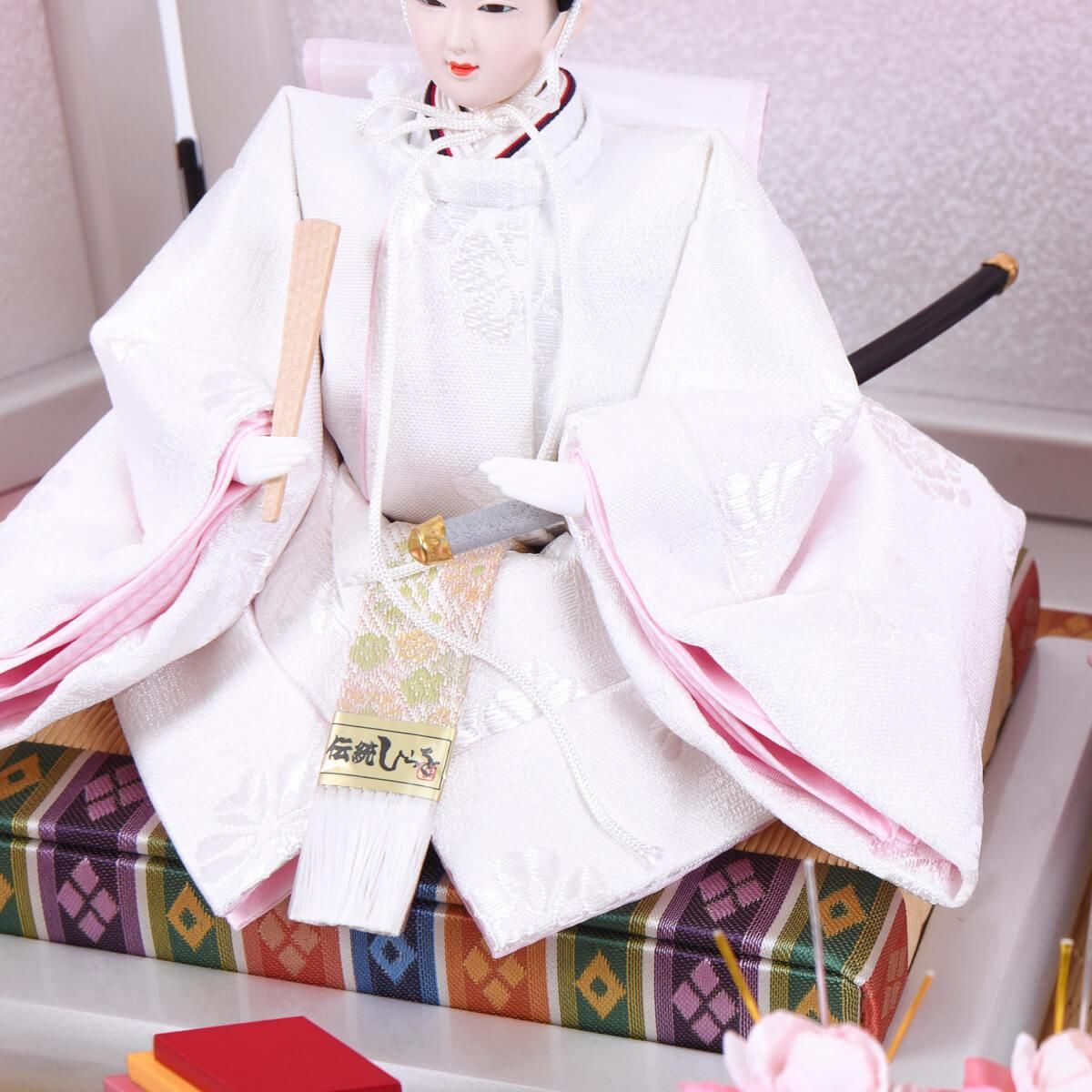 久月　ひな人形用 収納タイプの飾り台　ワイン塗り鞠刺繍 久月作 束帯親王飾り 鞠刺繍ワイン塗り収納台セット 雛人形
