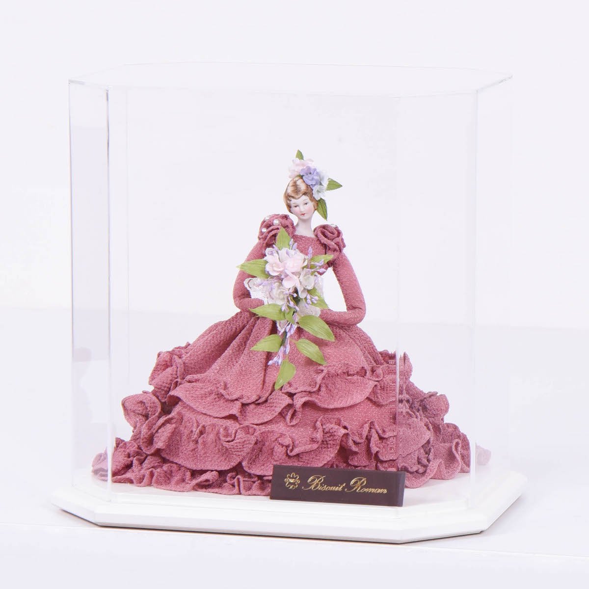 フランス人形 アクリルケース付き ビスクドール サーモンピンク