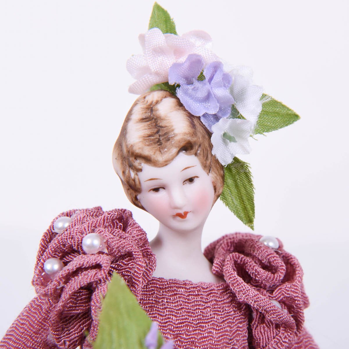 フランス人形 アクリルケース付き ビスクドール サーモンピンク