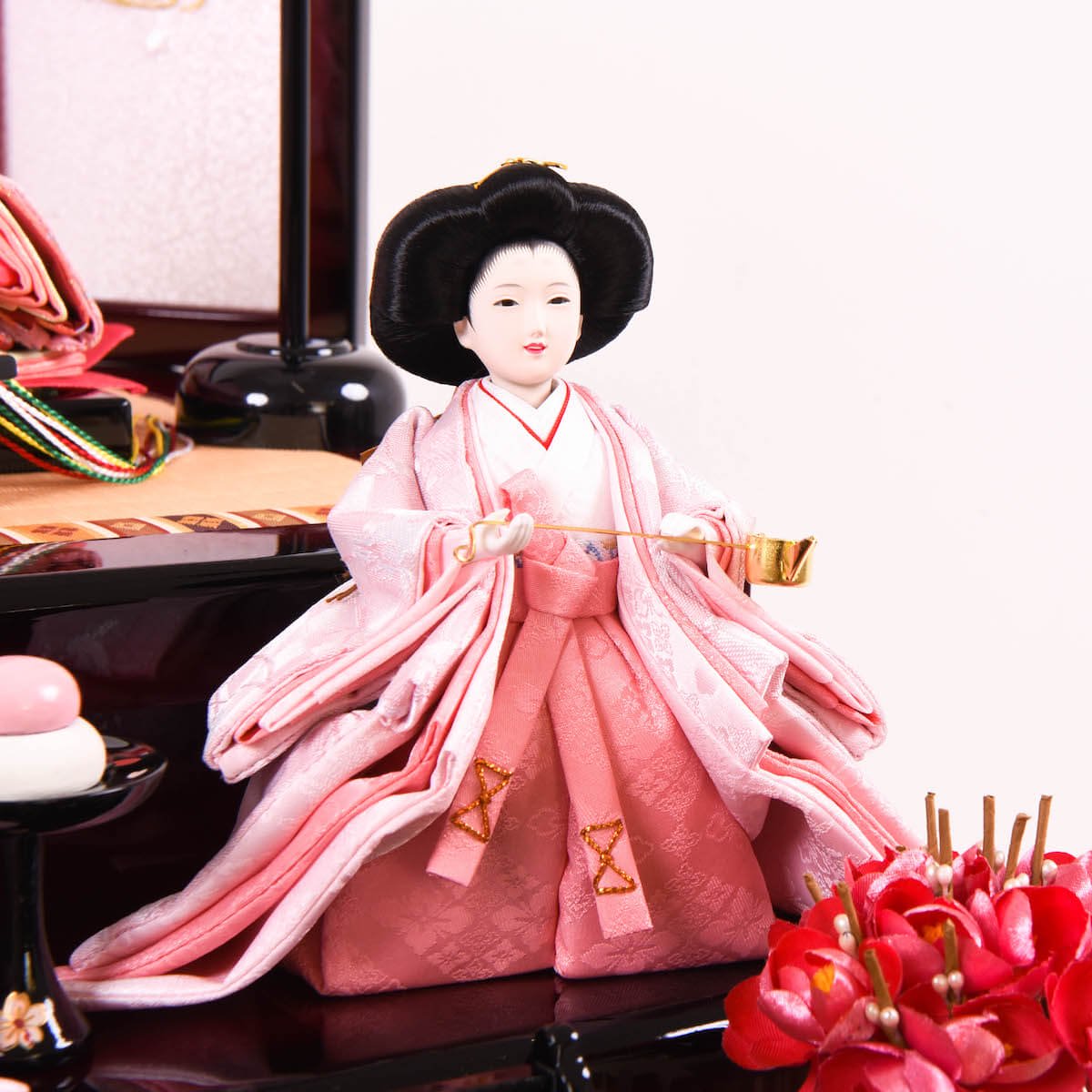 雛人形 コンパクト 三段収納飾り 千歳桜 小三五親王 小芥子官女 五人