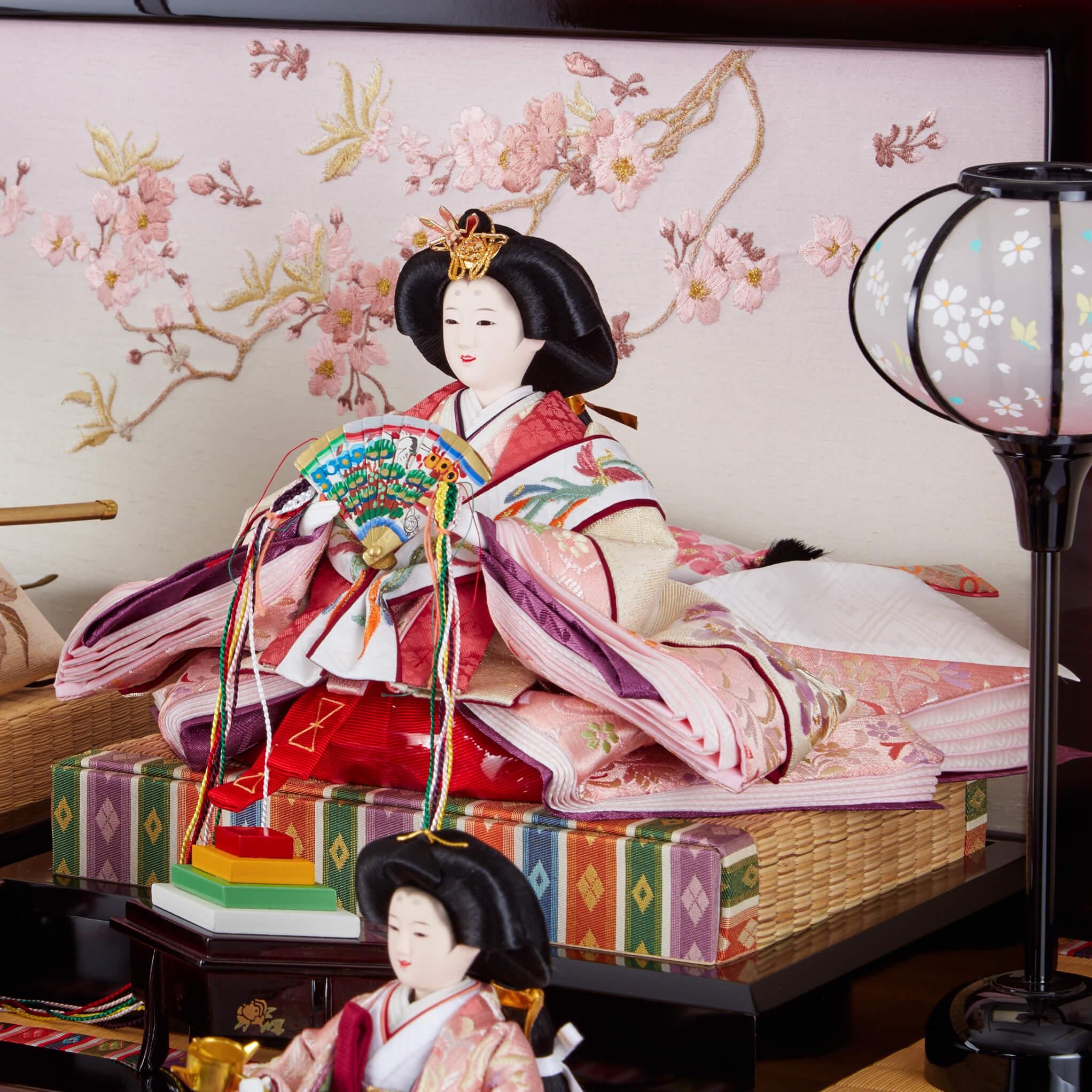 京 着付 雛人形 木製台・屏風・雪洞