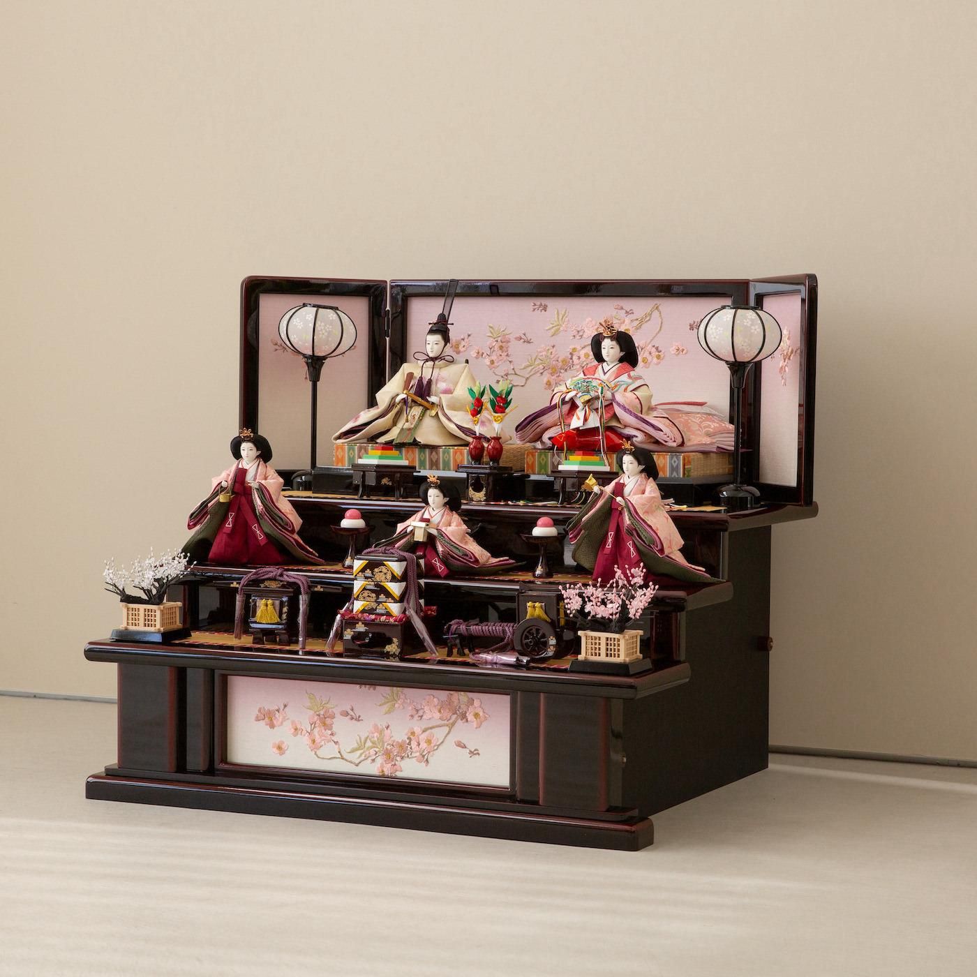 C4 高級桐三段台と屏風のみ巾90㎝位雛三段飾り雛人形台
