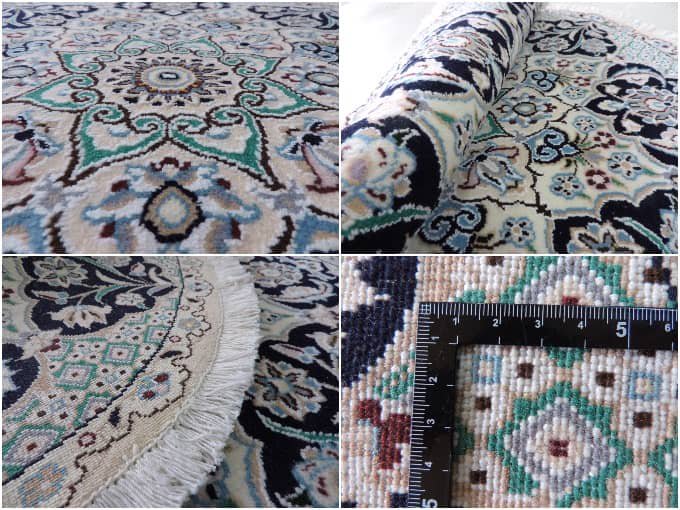 ペルシャ絨毯 手織り 丸形 カーペット ラグ ウール100％ ペルシャ絨毯の本場 イラン ナイン産 円形 直径83cm【本物保証/直輸入