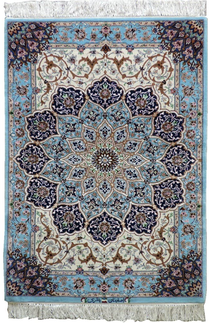 ペルシャ絨毯 シルク１００％ 手創り 91cmx152cm Y3 - カーペット