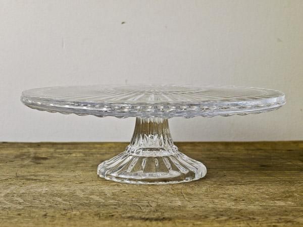 アンティーク　クリア ガラス ケーキスタンド スカラップエッジ　ビンテージ アンティーク クリア ガラス ケーキスタンド スカラップエッジ