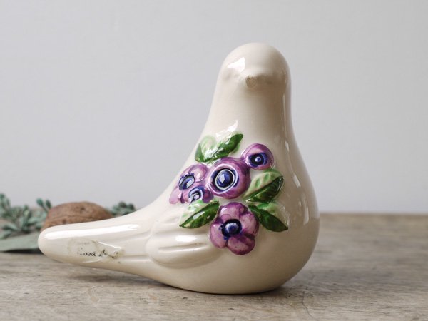 Rosa Ljung 陶器の小鳥ホワイト パープル 右向き OUTLET - presse 北欧