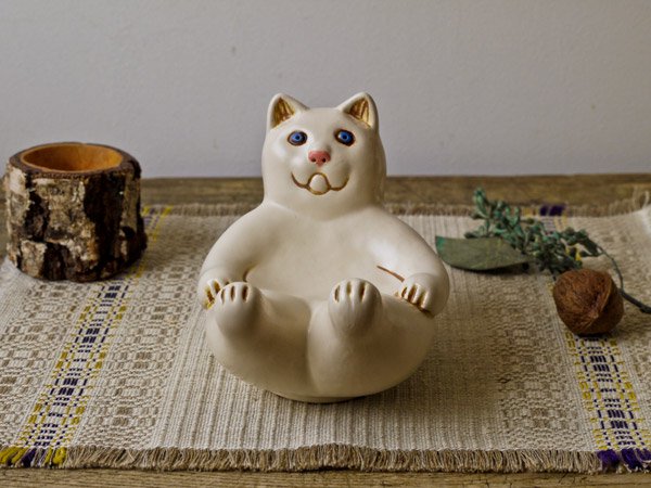 【美品】ネコ　猫　陶器　レトロ　オブジェ　置物　インテリア　工芸品　美術品　R3