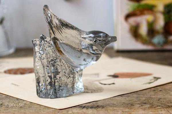 スウェーデンKosta Boda小鳥のガラスオブジェ(ブルーグレー) - presse 