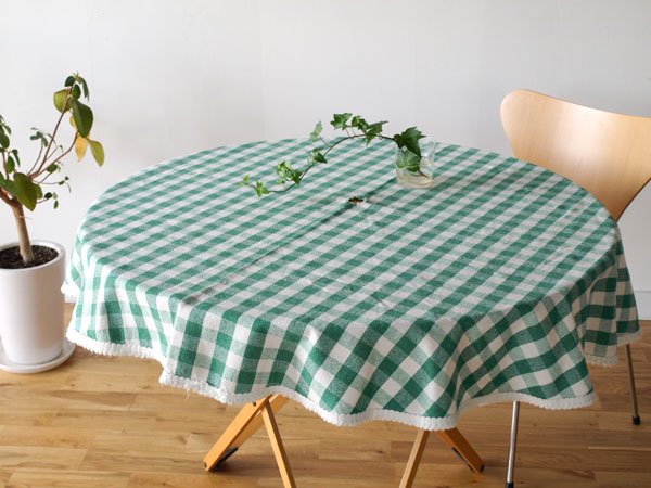 スウェーデンでみつけた円形テーブルクロスグリーンチェック柄 OUTLET 