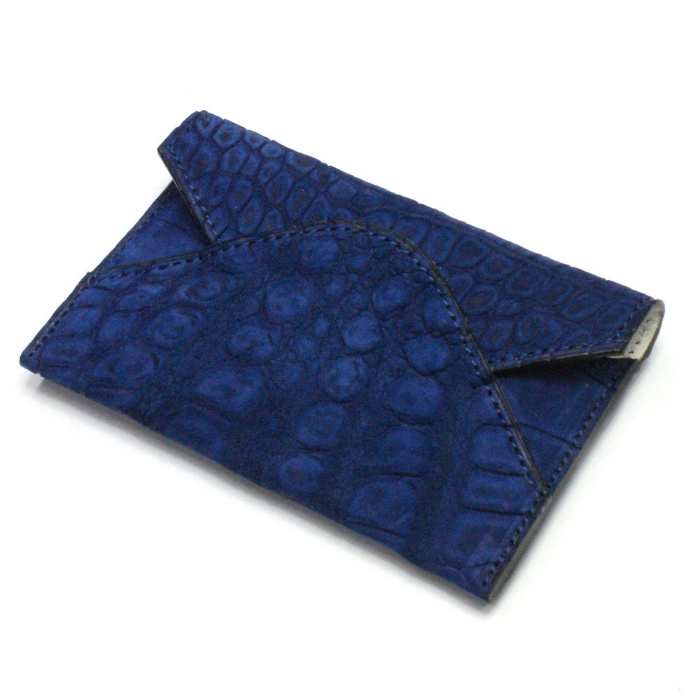 名刺入れ クロコダイル革 カード入れ カードケース レザー ワニ革 日本製 送料無料 色：ヌバック ブルー