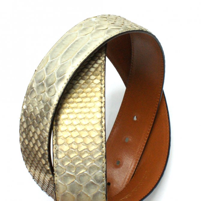 ベルト パイソン革 蛇革 ヘビ革 4cm幅 栃木レザー 牛革 日本製 本革 :パールゴールド