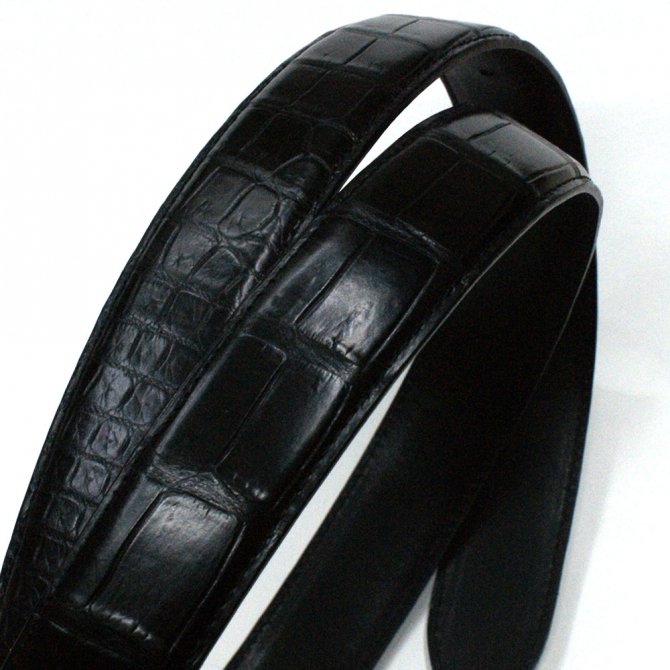 クロコダイル革ベルト レザーベルト、ブラック、黒、日本製、送料無料 