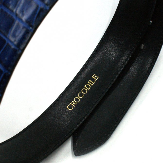 クロコダイル革ベルト レザーベルト、藍染、、日本製、送料無料