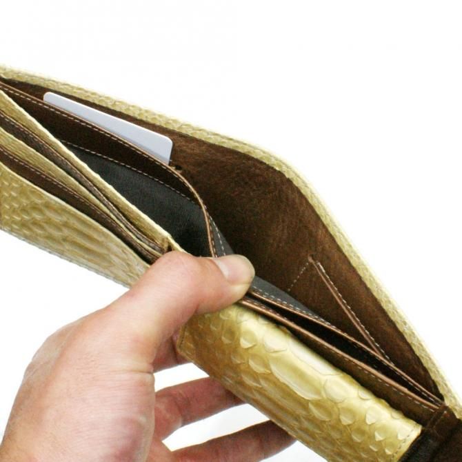 財布 かぶせ型 | 本革 パイソン ゼブラ ゴールド - パイソン財布