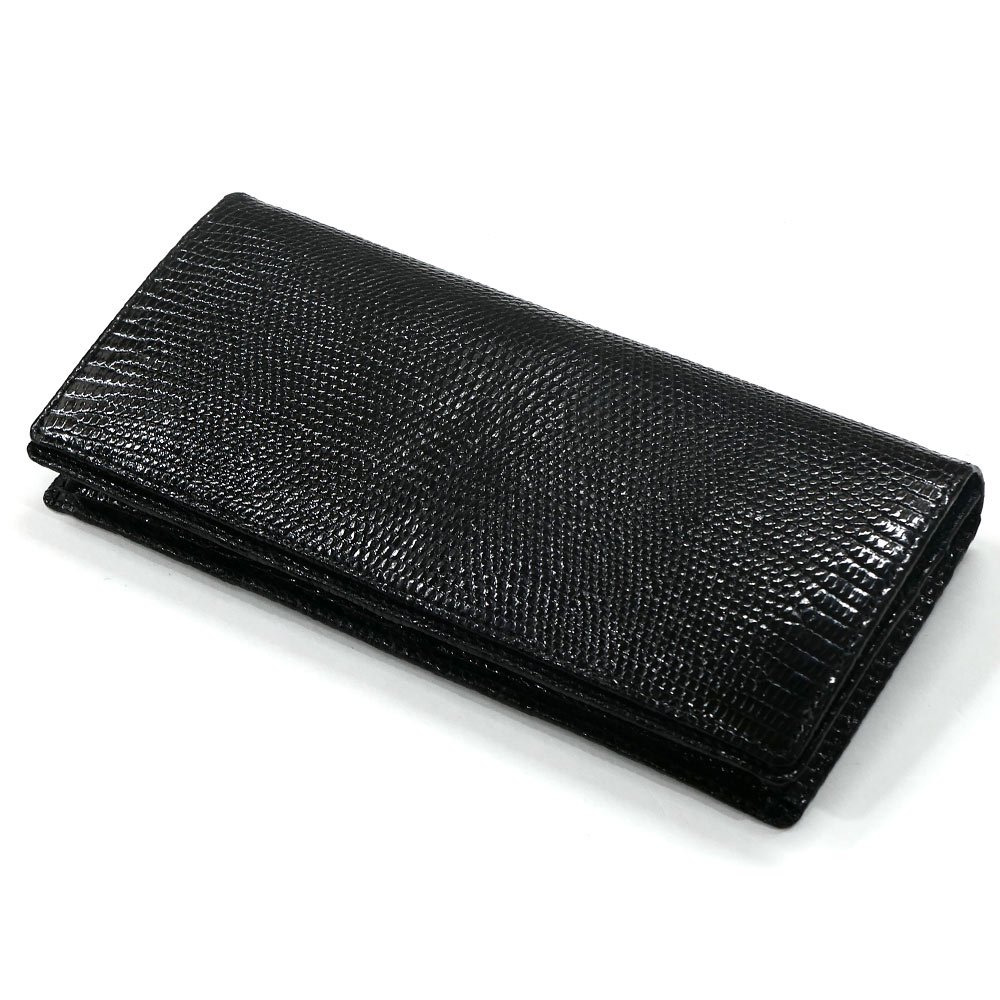 オーストリッチ財布 無双札入れ 日本製 黒002 - 折り財布