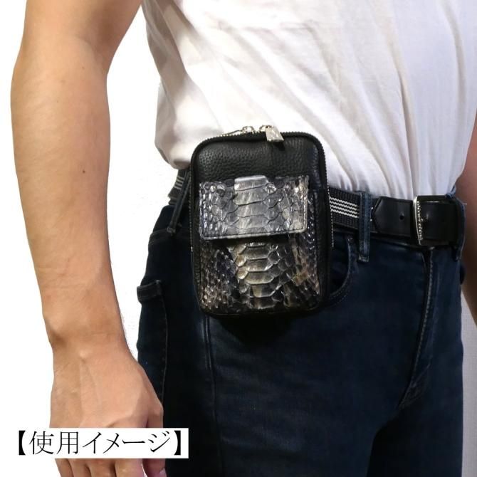 テンダーロイン　ベルト　ポーチなどの付属品無し ベルトポーチ 革 メンズ 蛇革 パイソン 牛革 レザー ウエストポーチ 藍染