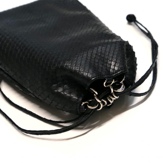 合切袋 巾着 / パイソン革 蛇革 モラレスパイソン / マット ブラック