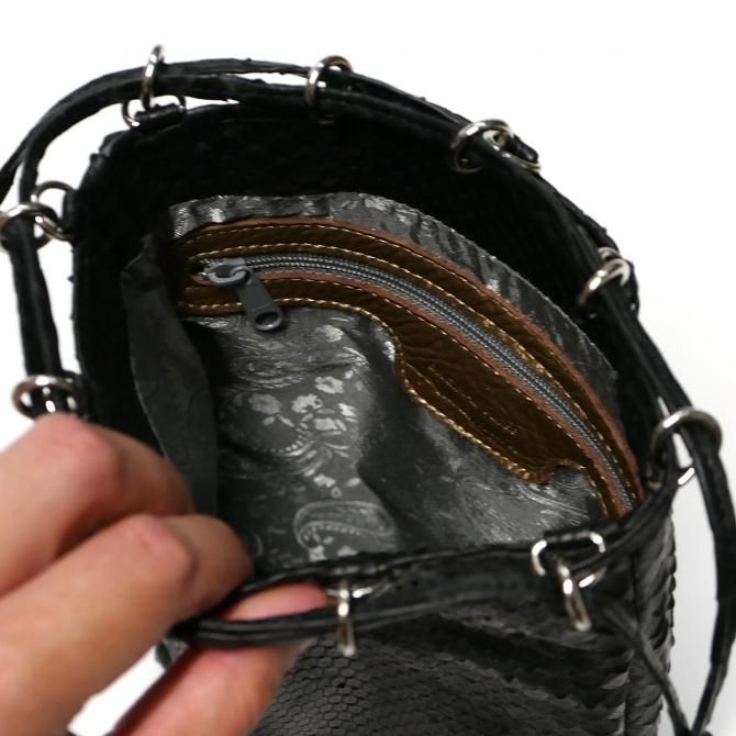 合切袋 巾着 / パイソン革 蛇革 モラレスパイソン / マット ブラック