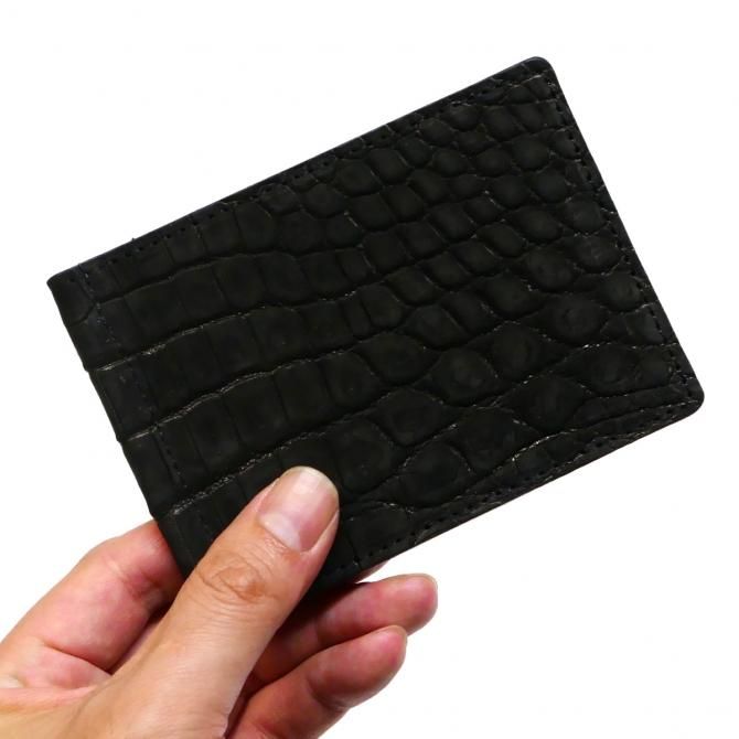 メンズファッション 財布、帽子、ファッション小物 札ばさみ マネークリップ 薄型 本革 無双仕様 クロコダイル革 ワニ革 わに革 鰐革 ヌバック ２ 全２色 ブラック/ブルー